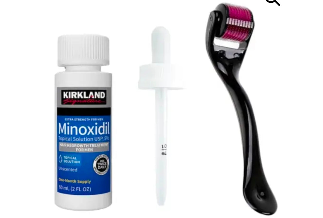 Minoxidil Kirkland 5% con gotero y dermaroller