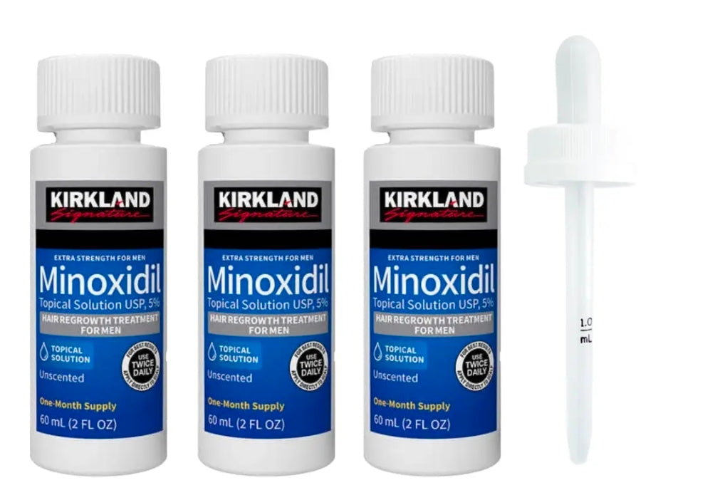 Frascos de Minoxidil Kirkland 5% con gotero